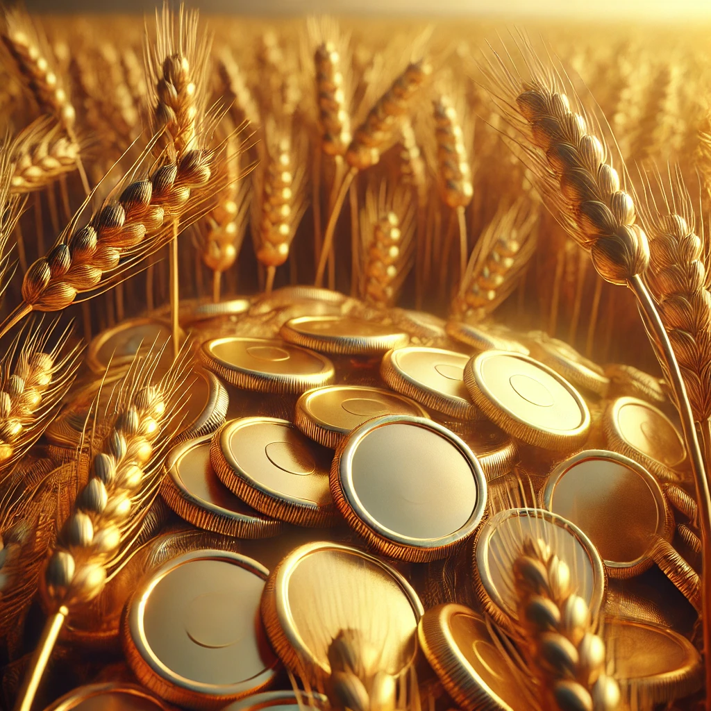 A harvest of grains and coins